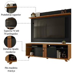 Rack Bancada com Painel para TV até 70 Polegadas 1,80m Freijó / Preto Notável — foto 4