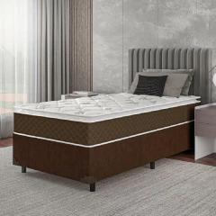 Cama Box Solteiro Colchão Molas Ensacadas Pillow Top Martino 88x188x63cm Marrom/Branco Umaflex — foto 2