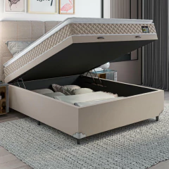 Cama Box Baú Casal Colchão D45 com Pillow Top Hellen Strong Bege 138x188x65cm Suporta até 150kg — foto 3