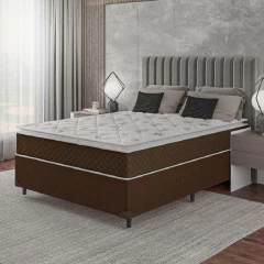 Cama Box Casal Colchão Molas Ensacadas Pillow Top Martino 138x188x63cm Marrom/Branco Umaflex - Supor — foto 2