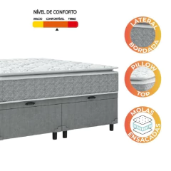 Cama Box Baú Casal Queen Colchão Molas Ensacadas Pillow Top Perfect 158x198x74cm Cinza/Branco Umaflex — foto 6