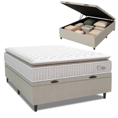 Cama Box Baú Colchão Casal Molas Ensacadas City Pillow Top 138x188x64cm — foto 1