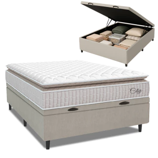 Cama Box Baú Colchão Casal Molas Ensacadas City Pillow Top 138x188x64cm