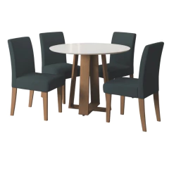 Conjunto de Mesa Sala de Jantar Athenas Redonda 1,03m 4 Cadeiras Trieste Cedro — foto 1