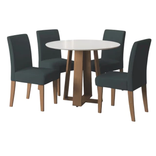 Conjunto de Mesa Sala de Jantar Athenas Redonda 1,03m 4 Cadeiras Trieste Cedro