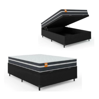 Cama Box Baú Casal Colchão Molas Qatar 138x188x63cm - Suporta até 200Kg Por Pessoa