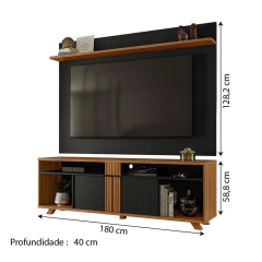 Rack Bancada com Painel para TV até 70 Polegadas 1,80m Freijó / Preto Notável — foto 3