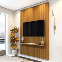 Painel Para Tv Até 55 Polegadas Ripado Impressão 3D Egeo Com Prateleira 1,35m Cedro Edn — foto 2
