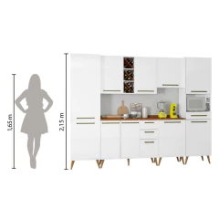 Armário De Cozinha Completa Com Adega 10 Portas 4 Gavetas Favorita Branco/Nature — foto 5