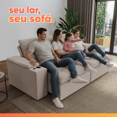 Sofá Retrátil e Reclinável 4 Lugares 2,52m c/ Porta Copos Entrada USB Veludo San Diego — foto 6