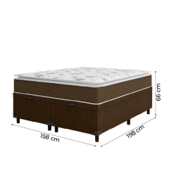 Cama Box Baú Casal Queen Colchão Molas Ensacadas Pillow Top Martino 158x198x66cm Marrom/Branco Umafl — foto 4