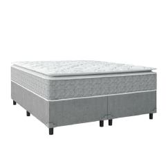 Cama Box Casal Queen Colchão Molas Ensacadas Pillow Top Perfect 158x198x71cm Cinza/Branco Umaflex — foto 1