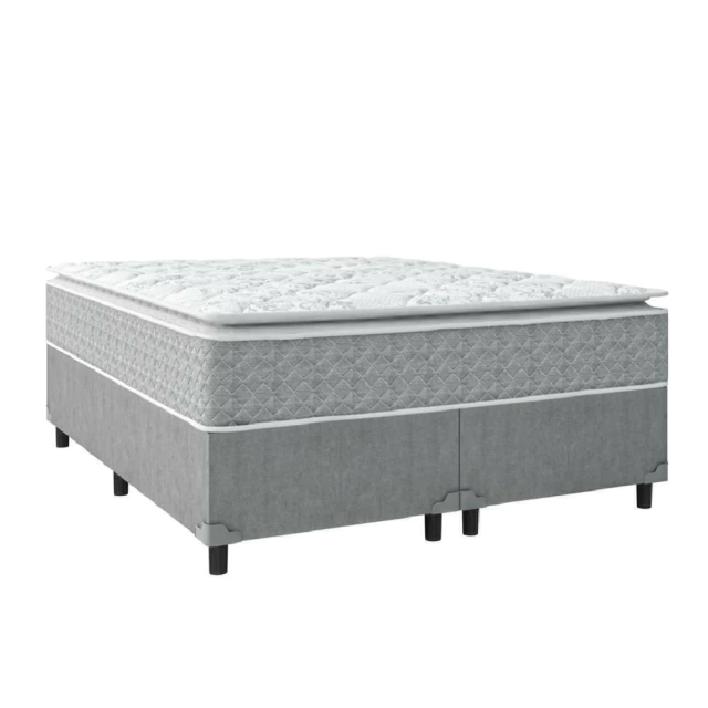 Cama Box Casal Queen Colchão Molas Ensacadas Pillow Top Perfect 158x198x71cm Cinza/Branco Umaflex