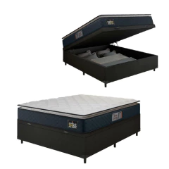 Cama Box Baú Casal Colchão Espuma D45 Pillow Top Strong 138x188x65cm Cinza/Preto Hellen - Suporta at — foto 1