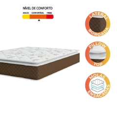 Colchão Casal Molas Ensacadas Pillow Top Martino 138x188x25cm Marrom/Branco Umaflex — foto 3