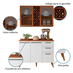 Armário de Cozinha Compacta 4 Portas 3 Gavetas Vidro Reflecta com Adega 1,20m Favorita — foto 4