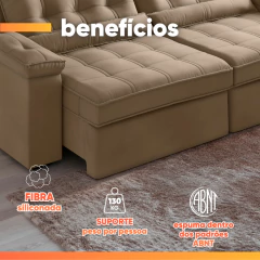 Sofá Retrátil e Reclinável 4 Lugares 2,52m Veludo Ilhéus — foto 4