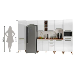 Armário De Cozinha Completa Com Adega 11 Portas 4 Gavetas Favorita Branco/Nature — foto 5