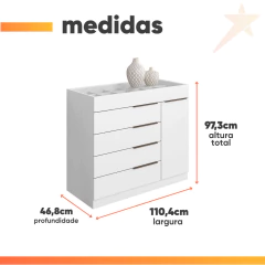 Cômoda 5 Gavetas Com Porta Joias Organizador Tampo De Vidro Sevilha Aramóveis — foto 3
