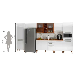 Armário De Cozinha Completa Vidro Reflecta Com Adega 11 Portas 4 Gavetas Favorita Branco/Nature — foto 5