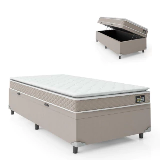 Cama Box Baú Solteiro Colchão D33 Pillow Top Millenium 88x188x57cm Bege Suporta até 100kg por pessoa