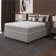 Cama Box Casal Colchão Molas Ensacadas Pillow Top Perfect 138x188x71cm Cinza/Branco Umaflex - Suporta Até 120kg por Pessoa — foto 2