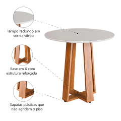 Mesa Sala de Jantar Athenas Redonda 1,03m Madeirado/Off White Dobuê — foto 3