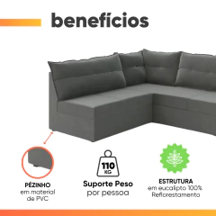 Sofá de Canto 5 Lugares Renaut Suede Cinza Mamflex — foto 4
