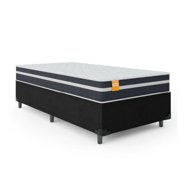Cama Box Solteiro Colchão Molas Qatar 88x188x60cm Branco / Preto - Suporta até 200Kg