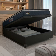 Cama Box Baú Casal Colchão Espuma D45 Pillow Top Strong 138x188x65cm Cinza/Preto Hellen - Suporta at — foto 3