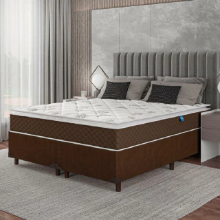Cama Box Casal Queen Colchão Molas Ensacadas Pillow Top Martino 158x198x63cm Marrom/Branco Umaflex