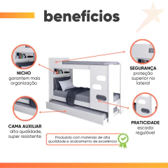Beliche Floripa com Cama Auxiliar para Colchão 0,88m J&A Branco — foto 4
