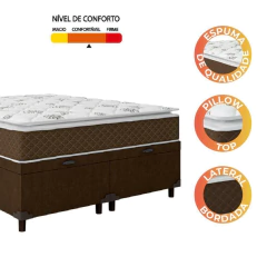 Cama Box Baú Casal Queen Colchão Molas Ensacadas Pillow Top Martino 158x198x66cm Marrom/Branco Umafl — foto 6
