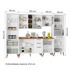 Armário De Cozinha Completa Com Adega 10 Portas 4 Gavetas Favorita Branco/Nature — foto 3