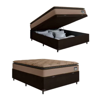 Cama Box Baú Casal Colchão Espuma D33 Pillow Top Van Gogh 138x188x70cm Marrom Hellen - Suporta até 1