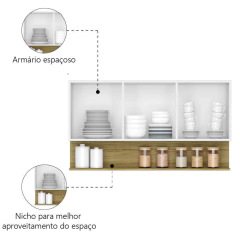 Armário Aéreo de Cozinha 3 Portas com Nicho 1,20m Freijó / Branco Line Kits Paraná — foto 4