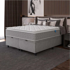 Cama Box Baú Casal Queen Colchão Molas Ensacadas Pillow Top Perfect 158x198x74cm Cinza/Branco Umaflex — foto 2
