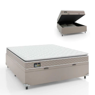 Cama Box Baú Casal Colchão D33 Pillow Top Millenium 138x188x57cm Bege - Suporta até 120kg por Pessoa