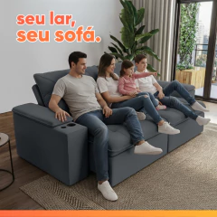 Sofá Retrátil e Reclinável 4 Lugares 2,52m c/ Porta Copos Entrada USB Veludo San Diego — foto 12