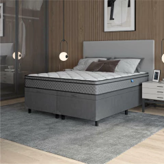 Cama Box Baú Casal Queen Colchão Molas Ensacadas Mirage 158x198x65cm Cinza/Branco Umaflex — foto 2