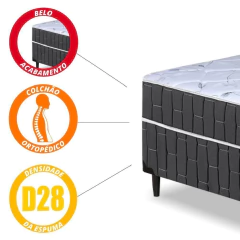 Cama Box Solteiro Conjugado Granada Umaflex Preto / Branco Flor — foto 5