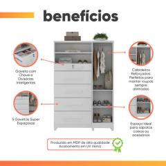 Cômoda com Sapateira e Cabideiro Multiuso 5 Gavetas 1 Porta Imperial Zanzini — foto 10