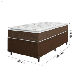 Cama Box Baú Solteiro Colchão Molas Ensacadas Pillow Top Martino 88x188x66cm Marrom/Branco Umaflex — foto 4