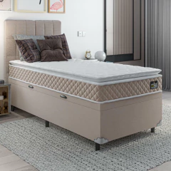 Cama Box Baú Solteiro Colchão D45 com Pillow Top Hellen Strong Bege 88x188x65cm Suporta até 150kg — foto 2