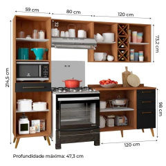 Armário De Cozinha Completa Com Adega 7 Portas 4 Gavetas Favorita Preto/Nature — foto 3