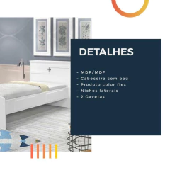 Cama Solteiro Cabeceira Baú 2 Gavetas 3 Nichos Hortencia Branco / Branco Lilás Flex — foto 7