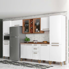 Armário De Cozinha Completa Vidro Reflecta Com Adega 11 Portas 4 Gavetas Favorita Branco/Nature — foto 2