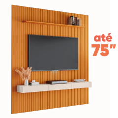 Painel para TV até 75 Polegadas 2,25x2,40m Ripado com Nicho Arbo Cedro/Off White EDN — foto 1