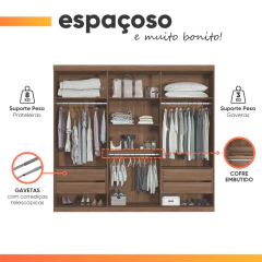 Guarda Roupas Casal Detalhes Frisados Com 6 Portas 4 Gavetas Buriti Andirá — foto 10