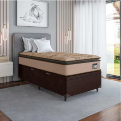 Cama Box Baú Solteiro Colchão Espuma D33 Pillow Top Van Gogh 88x188x70cm Marrom Hellen - Suporta até 120 kg por Pessoa — foto 2